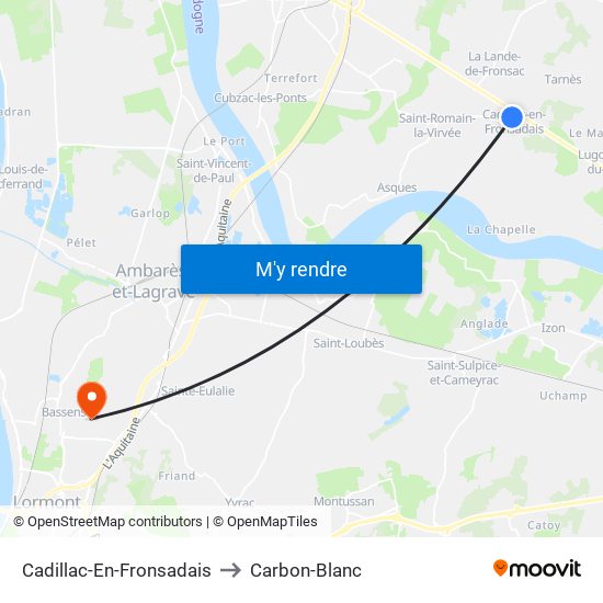 Cadillac-En-Fronsadais to Carbon-Blanc map