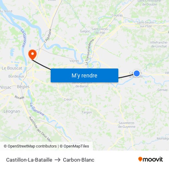 Castillon-La-Bataille to Carbon-Blanc map