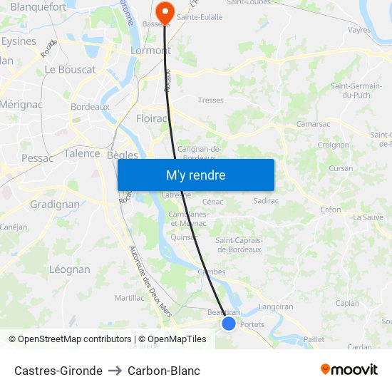 Castres-Gironde to Carbon-Blanc map