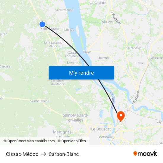 Cissac-Médoc to Carbon-Blanc map