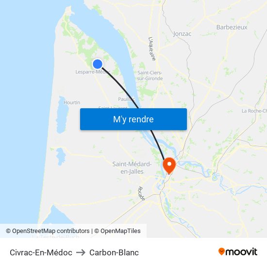 Civrac-En-Médoc to Carbon-Blanc map