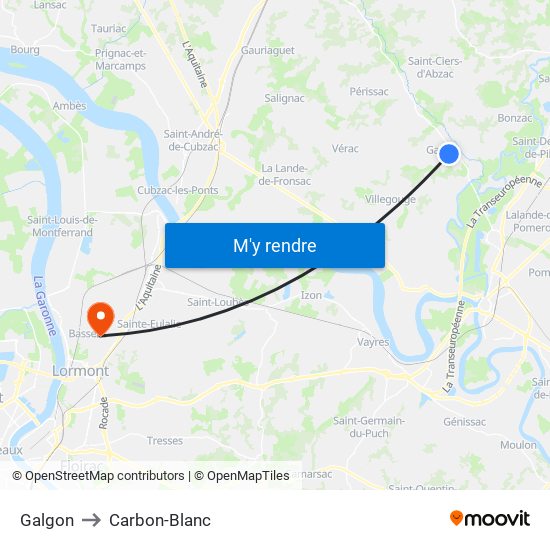 Galgon to Carbon-Blanc map