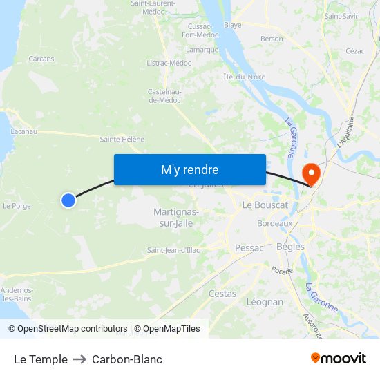 Le Temple to Carbon-Blanc map