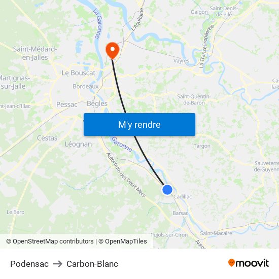 Podensac to Carbon-Blanc map