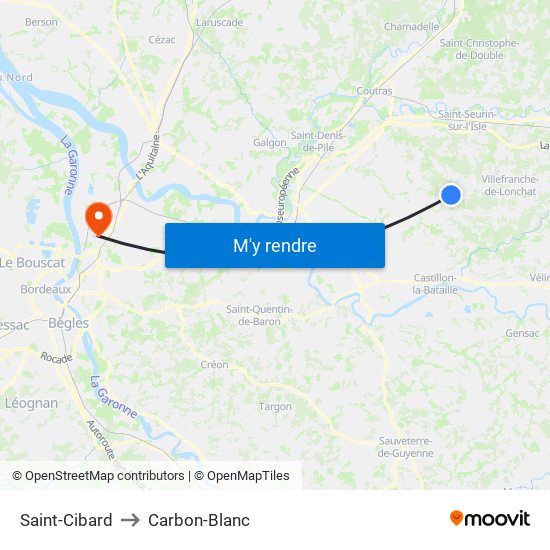 Saint-Cibard to Carbon-Blanc map