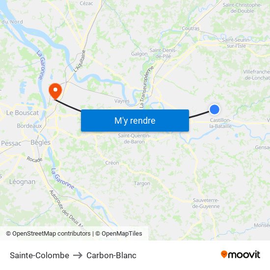 Sainte-Colombe to Carbon-Blanc map