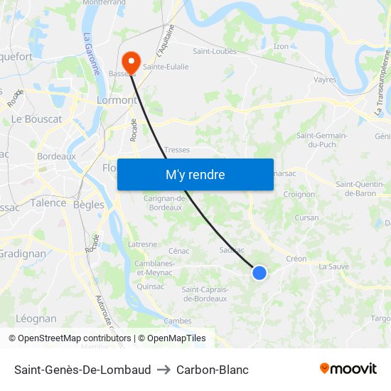 Saint-Genès-De-Lombaud to Carbon-Blanc map