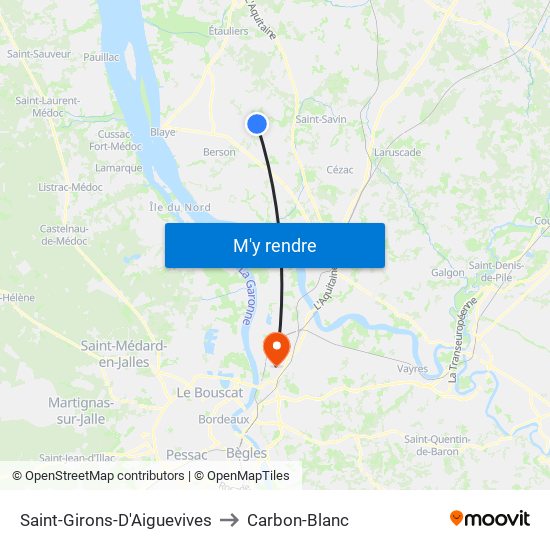 Saint-Girons-D'Aiguevives to Carbon-Blanc map