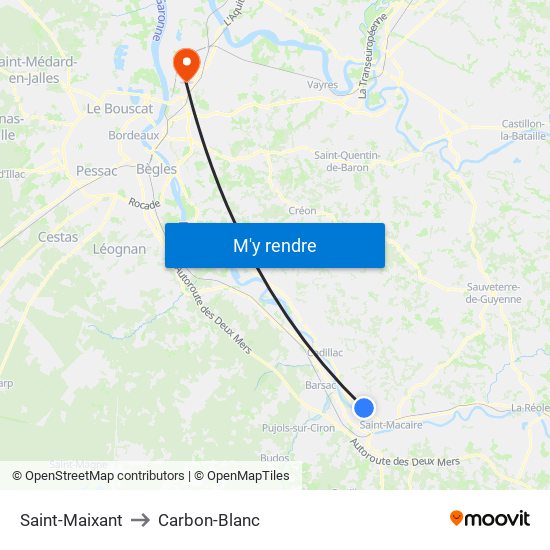 Saint-Maixant to Carbon-Blanc map