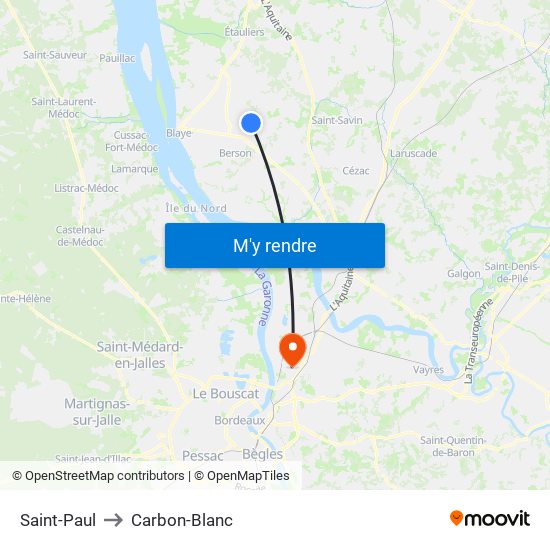 Saint-Paul to Carbon-Blanc map