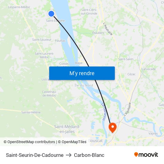 Saint-Seurin-De-Cadourne to Carbon-Blanc map