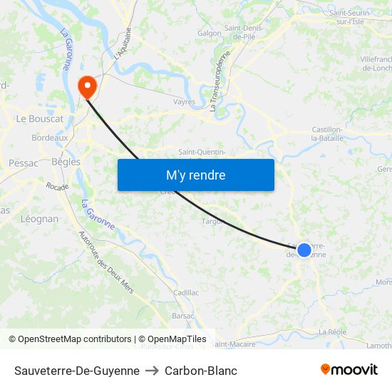 Sauveterre-De-Guyenne to Carbon-Blanc map