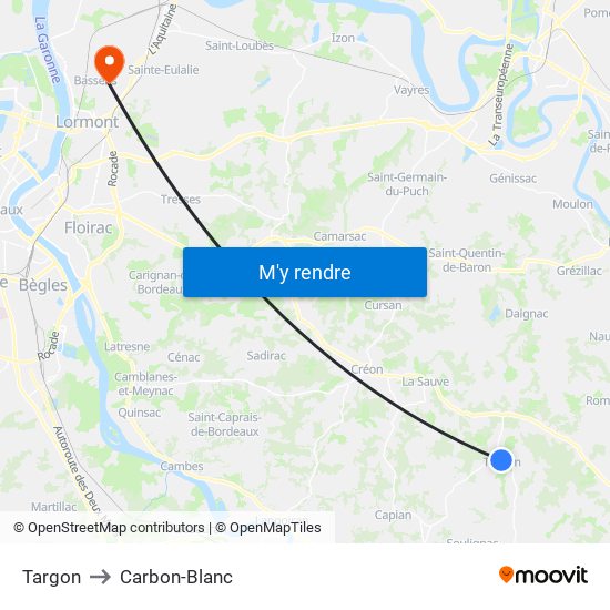 Targon to Carbon-Blanc map