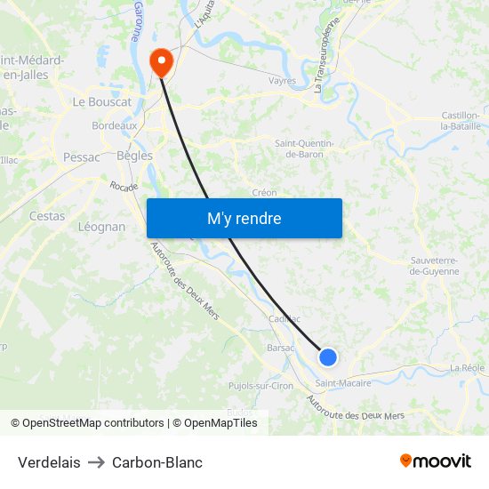 Verdelais to Carbon-Blanc map