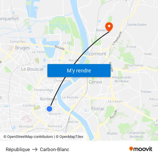 République to Carbon-Blanc map