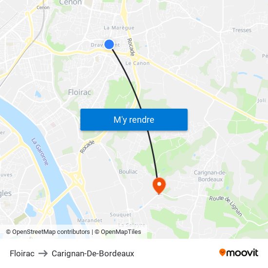 Floirac to Carignan-De-Bordeaux map