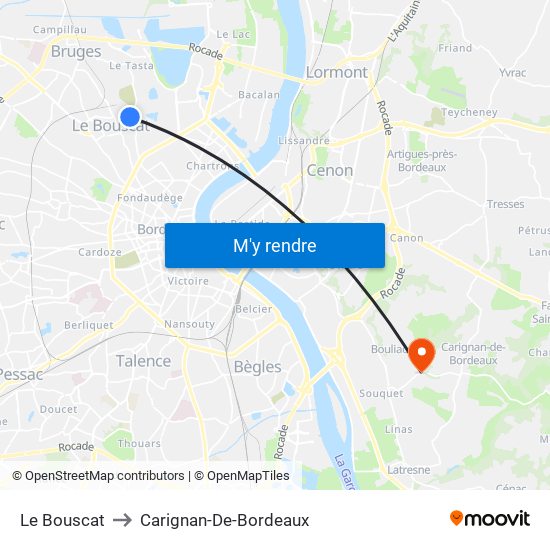 Le Bouscat to Carignan-De-Bordeaux map