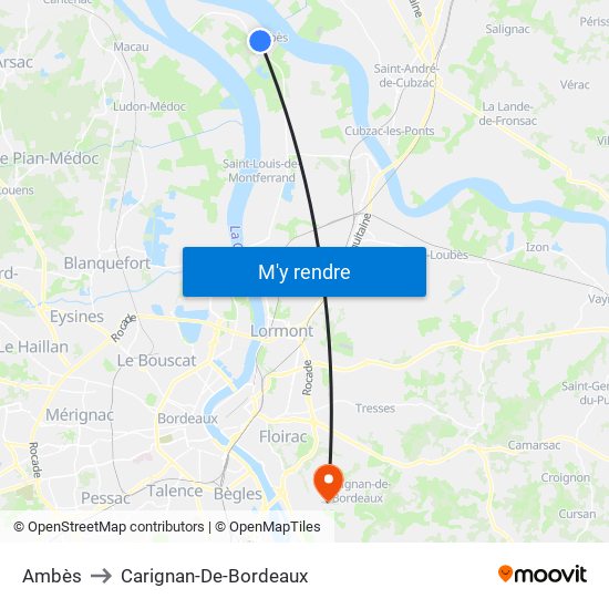 Ambès to Carignan-De-Bordeaux map