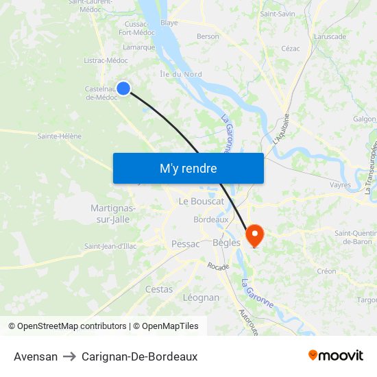 Avensan to Carignan-De-Bordeaux map