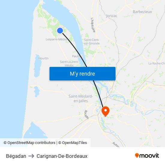 Bégadan to Carignan-De-Bordeaux map