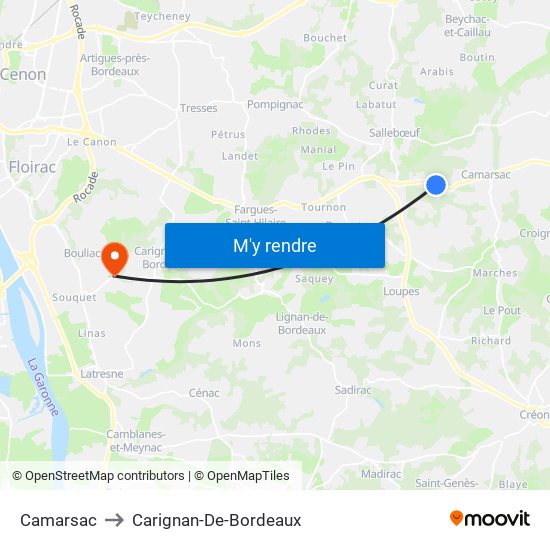 Camarsac to Carignan-De-Bordeaux map