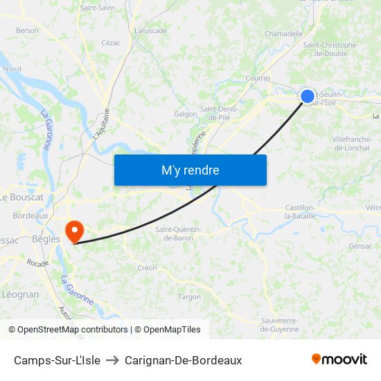 Camps-Sur-L'Isle to Carignan-De-Bordeaux map