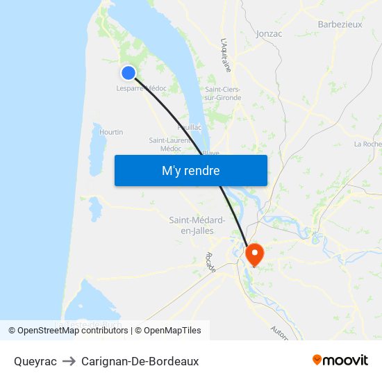 Queyrac to Carignan-De-Bordeaux map