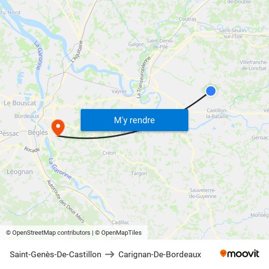 Saint-Genès-De-Castillon to Carignan-De-Bordeaux map