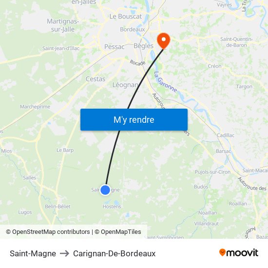 Saint-Magne to Carignan-De-Bordeaux map