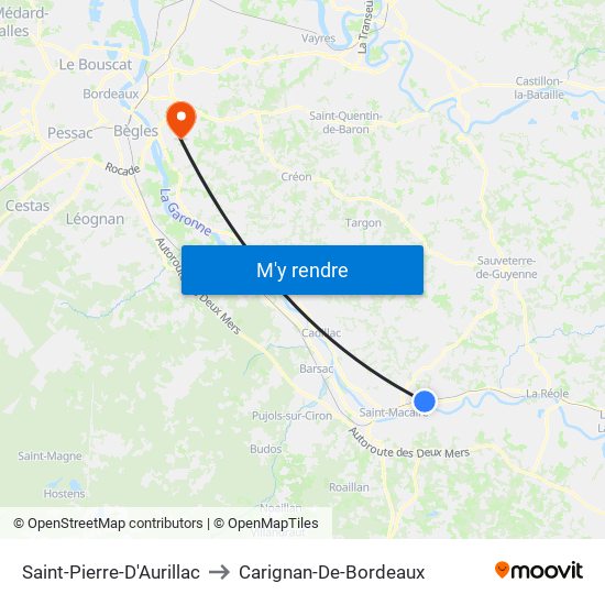 Saint-Pierre-D'Aurillac to Carignan-De-Bordeaux map