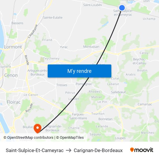 Saint-Sulpice-Et-Cameyrac to Carignan-De-Bordeaux map