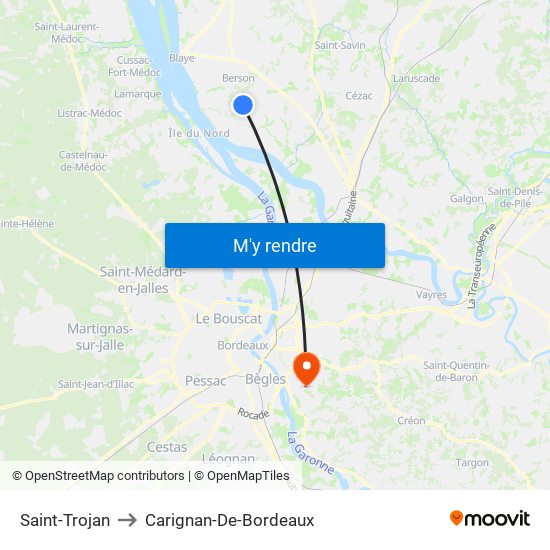 Saint-Trojan to Carignan-De-Bordeaux map