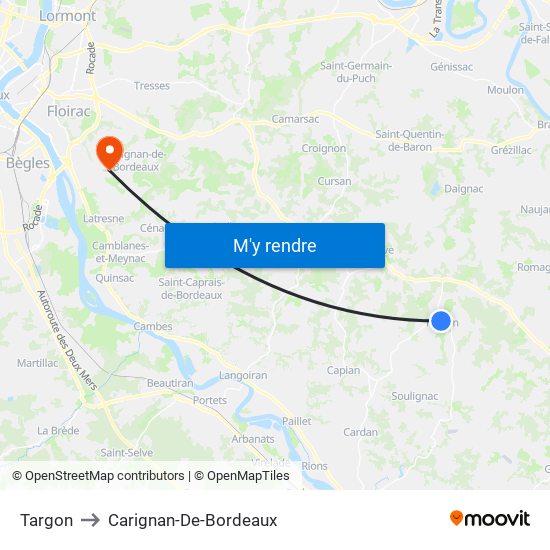 Targon to Carignan-De-Bordeaux map