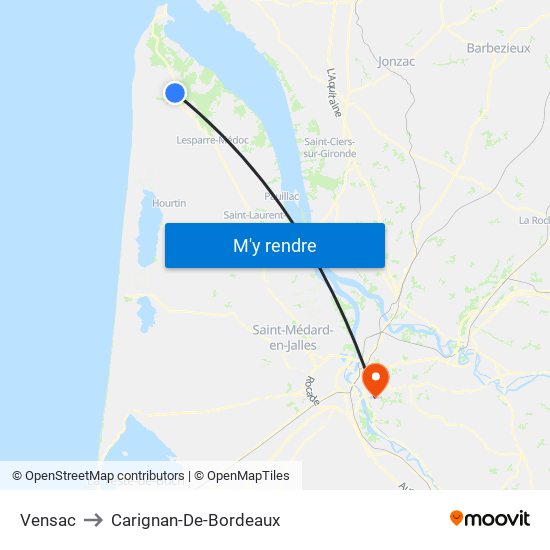 Vensac to Carignan-De-Bordeaux map