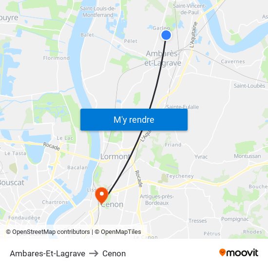 Ambares-Et-Lagrave to Cenon map