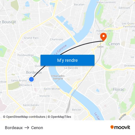 Bordeaux to Cenon map
