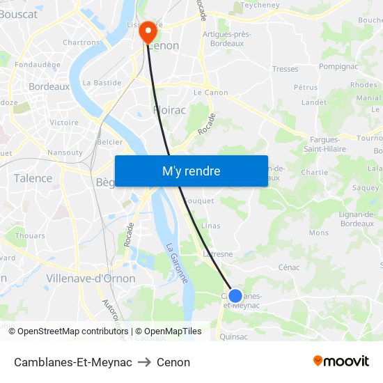 Camblanes-Et-Meynac to Cenon map