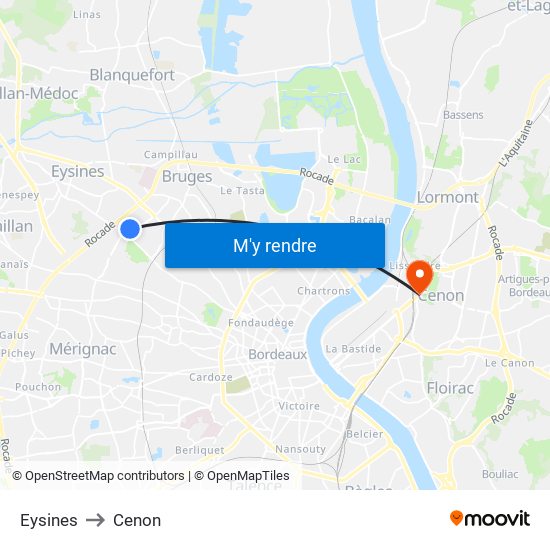 Eysines to Cenon map
