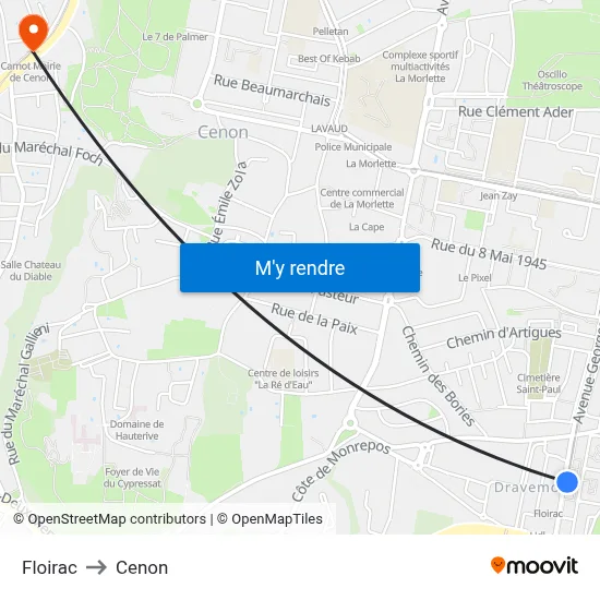 Floirac to Cenon map