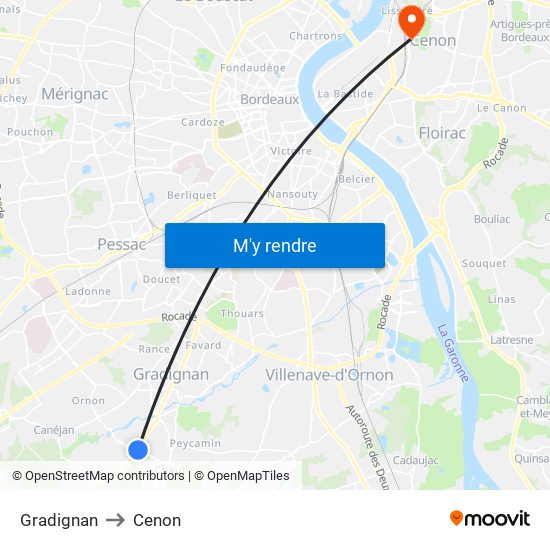 Gradignan to Cenon map