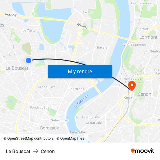 Le Bouscat to Cenon map