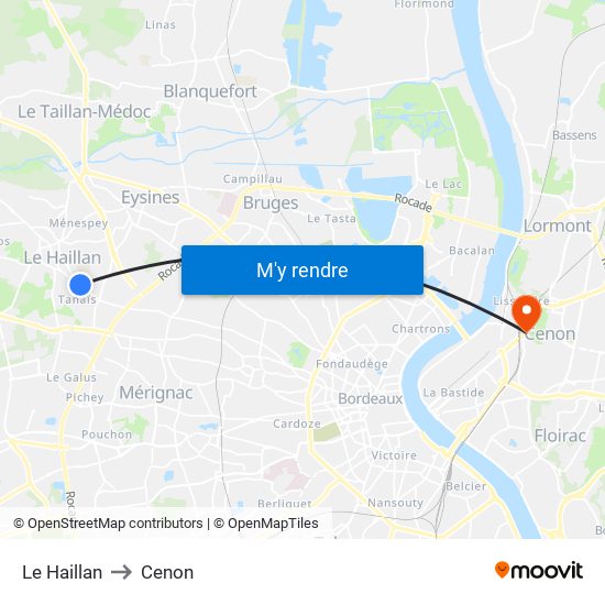 Le Haillan to Cenon map