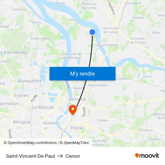 Saint-Vincent-De-Paul to Cenon map
