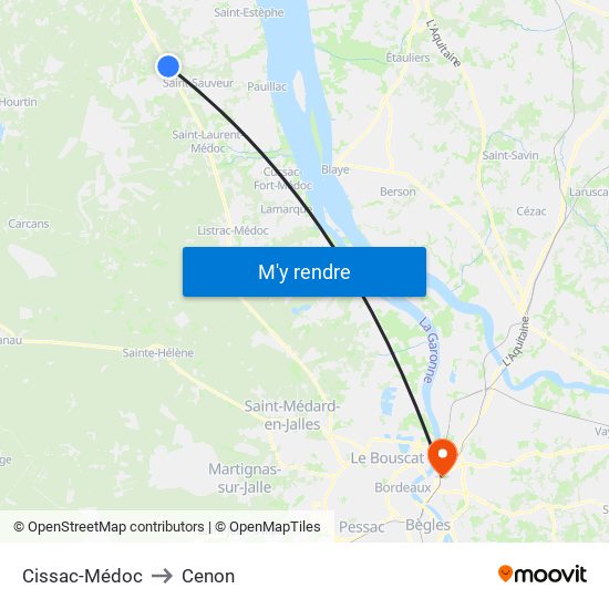 Cissac-Médoc to Cenon map