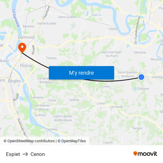 Espiet to Cenon map