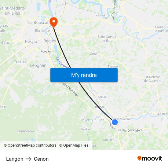 Langon to Cenon map