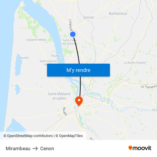 Mirambeau to Cenon map