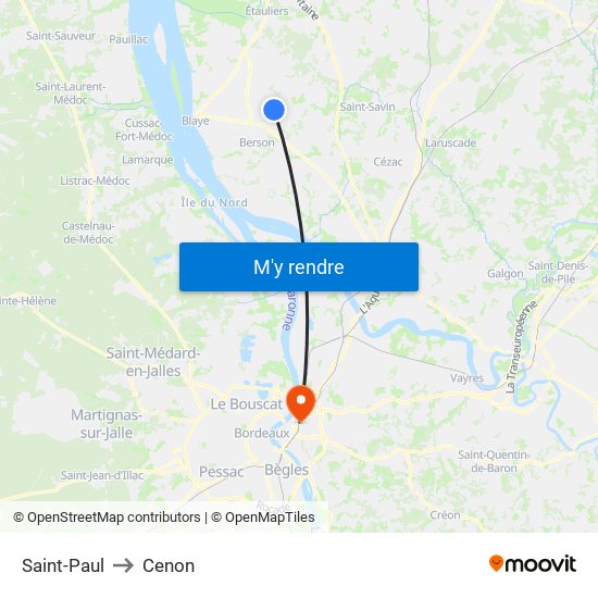 Saint-Paul to Cenon map