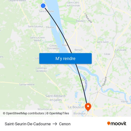 Saint-Seurin-De-Cadourne to Cenon map