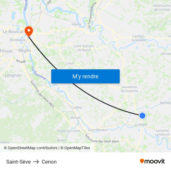 Saint-Sève to Cenon map